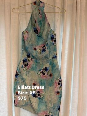 Elliatt Aqua Floral Asymmetrical Halter Dress